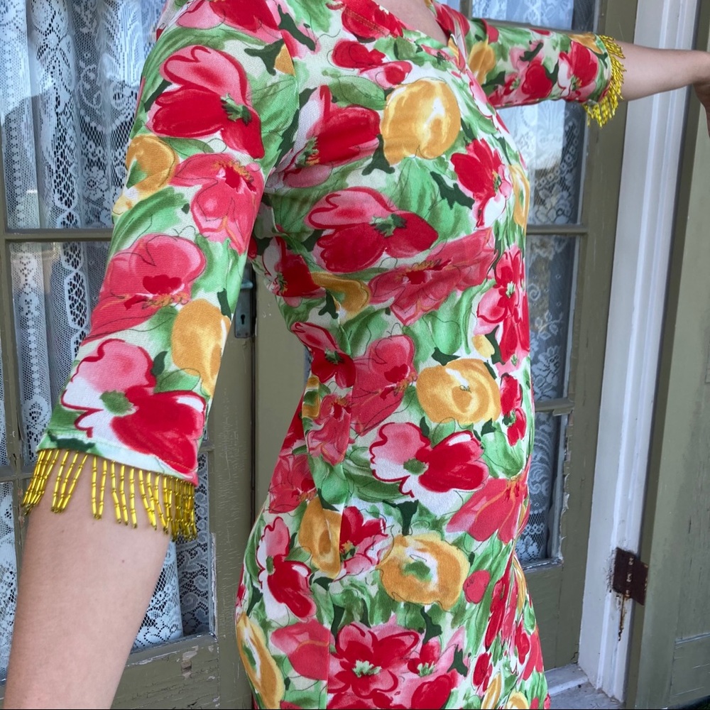 Floral Dress with Bead Fringe💐
